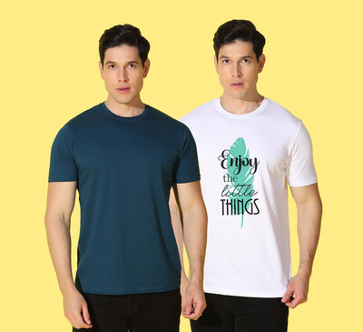 WOOSTRO Printed, Solid Men Round Neck Multicolor T-Shirt