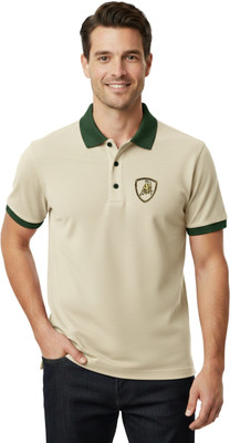 Rikaro Solid Men Polo Neck Beige T-Shirt