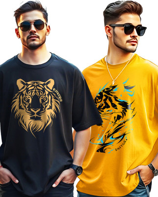 AUSK Printed Men Round Neck Black, Yellow T-Shirt