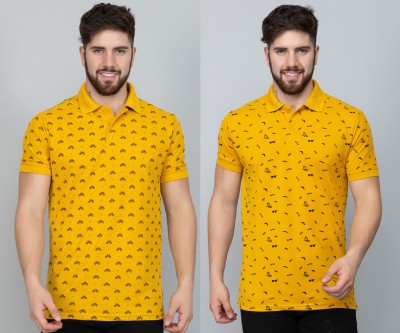 Ekom Printed Men Polo Neck Gold T-Shirt