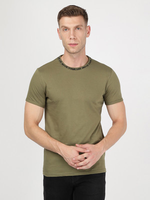 LEE Solid Men Round Neck Green T-Shirt