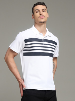 Nins Moda Striped Men Polo Neck White T-Shirt