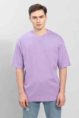 clickwell Solid Men Round Neck Purple T-Shirt