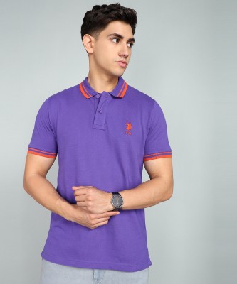 U.S. POLO ASSN. Typography Men Polo Neck Purple T-Shirt