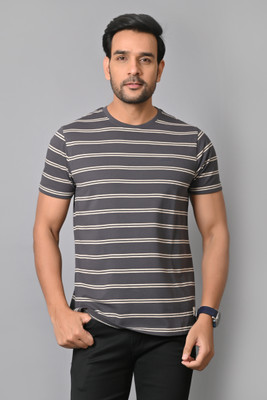 Arbour Striped Men Round Neck Grey T-Shirt
