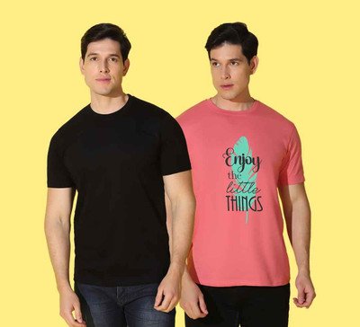 WOOSTRO Printed, Solid Men Round Neck Multicolor T-Shirt