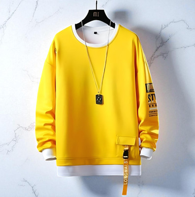 FAOES Printed Men Round Neck Yellow T-Shirt