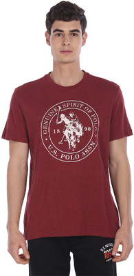 U.S. POLO ASSN. Printed Men Round Neck Red T-Shirt
