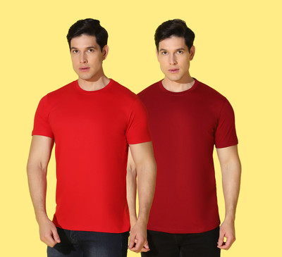 WOOSTRO Solid, Printed Men Round Neck Red, Maroon T-Shirt
