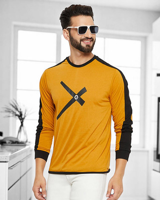 Autna Printed Men Round Neck Yellow T-Shirt