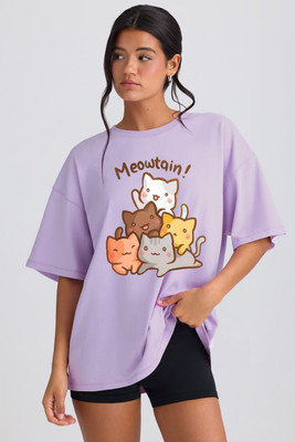 Ericia Printed Women Round Neck Purple T-Shirt