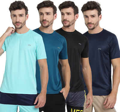 FTX Solid Men Round Neck Dark Blue, Light Blue, Blue, Black T-Shirt