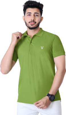 Ellegory Solid Men Polo Neck Green T-Shirt