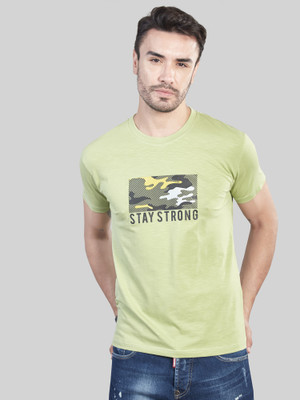 BE POSITIVE Printed, Typography Men Round Neck Green T-Shirt