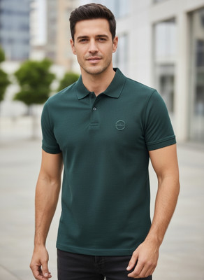 FIRESPLASH Solid Men Polo Neck Dark Green T-Shirt