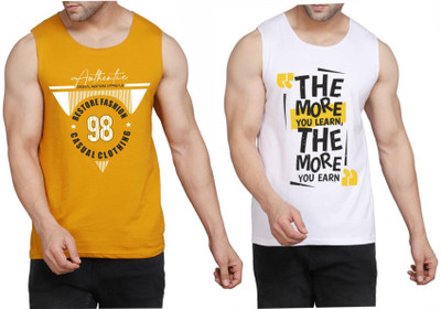 Restore Printed Men Scoop Neck Yellow, White T-Shirt