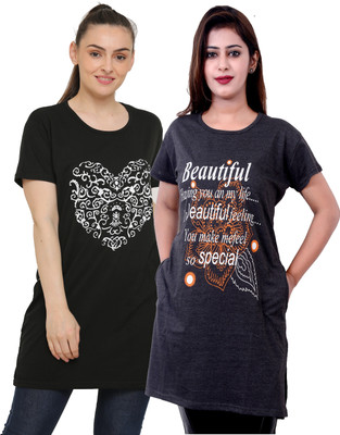 DG Star Printed Women Round Neck Multicolor T-Shirt