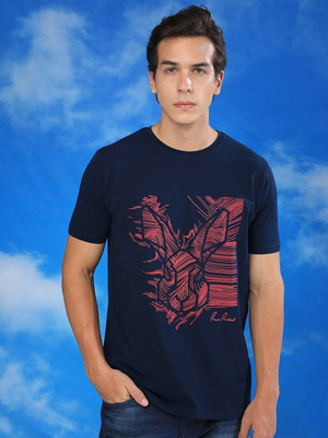 RARE RABBIT Graphic Print Men Round Neck Dark Blue T-Shirt