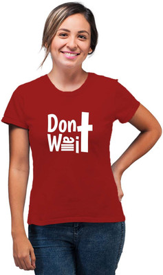 SmarTee Street Typography Women Round Neck Red T-Shirt