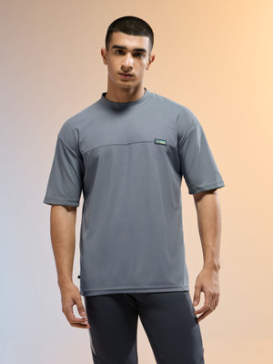 TECHNOSPORT Solid Men Crew Neck Grey T-Shirt