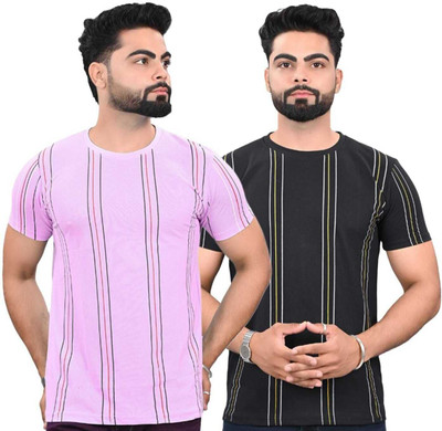 KASPY Striped Men Round Neck Multicolor T-Shirt
