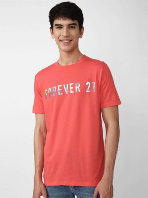 FOREVER 21 Typography Men Round Neck Orange T-Shirt