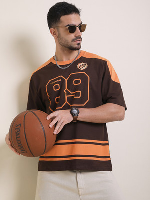 DIFFERENCE OF OPINION Printed Men Round Neck Brown T-Shirt