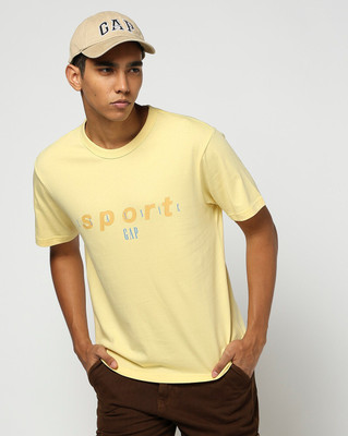 GAP Printed Men Round Neck Yellow T-Shirt