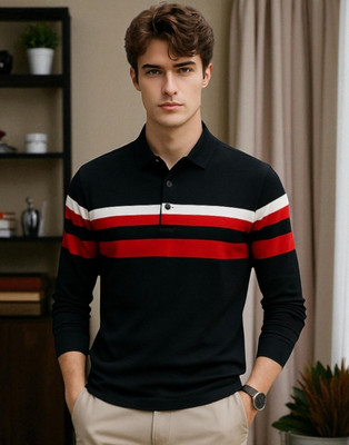 Teezler Colorblock Men Polo Neck Black T-Shirt