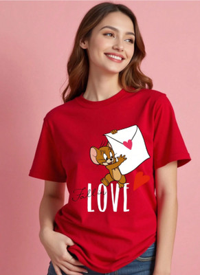 apex apparal Printed Women Round Neck Red T-Shirt