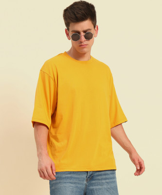 Mast & Harbour Solid Men Round Neck Yellow T-Shirt