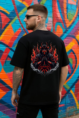 RIVONN Graphic Print Men Round Neck Black T-Shirt