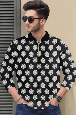 NB NICKY BOY Printed Men Polo Neck Black T-Shirt