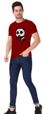 SAHAL FASHION Printed Men Round Neck Maroon T-Shirt