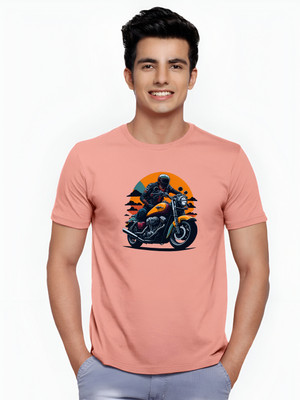 JP Creation Printed Men Round Neck Pink T-Shirt