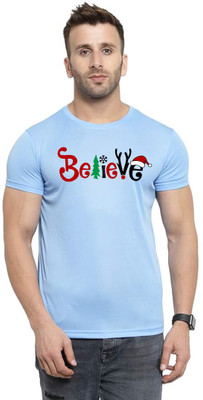 LV CARE Printed Men Round Neck Blue T-Shirt