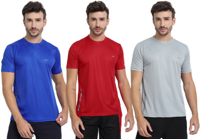 FTX Solid Men Round Neck Multicolor, Silver, Red T-Shirt