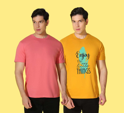 WOOSTRO Printed, Solid Men Round Neck Multicolor T-Shirt