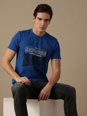 Wrangler Printed, Typography Men Round Neck Blue T-Shirt