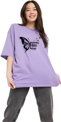 MAJESTIC FASHION Printed Women Round Neck Purple T-Shirt