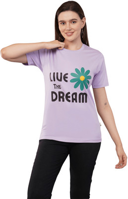 Agatelier Printed Women Round Neck Reversible Purple T-Shirt