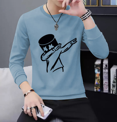 LGR FASHION Printed Women Round Neck Light Blue T-Shirt