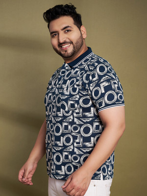 Austivo Printed Men Polo Neck Blue T-Shirt