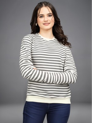 MACK JONNEY Striped Women Round Neck Grey, Beige T-Shirt