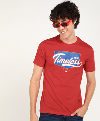 PROVOGUE Printed Men Round Neck Red T-Shirt