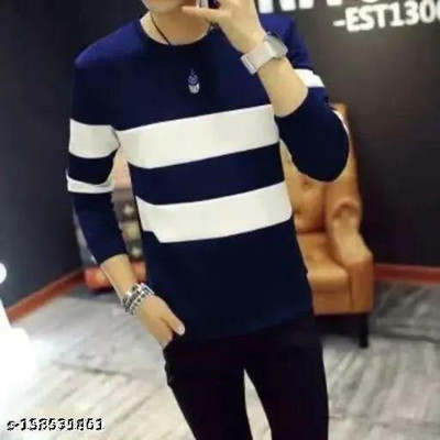 LF Love For Fashion Striped Men Round Neck Blue T-Shirt