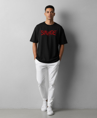 Clever Fox Typography Men Round Neck Black T-Shirt