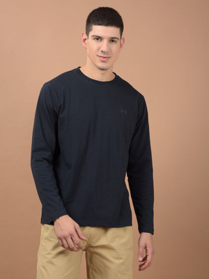 CANTABIL Solid Men Round Neck Navy Blue T-Shirt