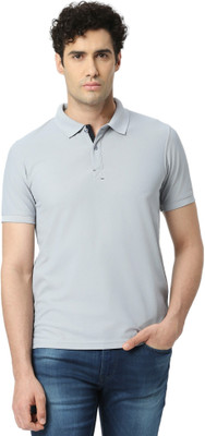 playR Solid Men Polo Neck Grey T-Shirt