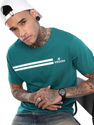 WROGN Solid Men Crew Neck Blue T-Shirt